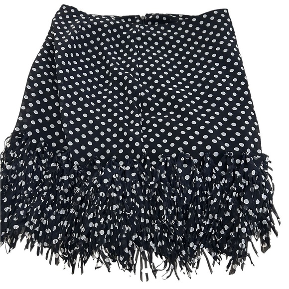 Ann Taylor Navy Blue Polka Dot‎ Fringe Skirt Size 2 - Picture 2 of 6
